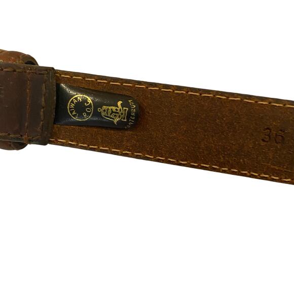 Vintage Canterbury Brown Oil Tan Leather Belt Brass Buckle Size 36 Taiwan - Picture 3 of 5